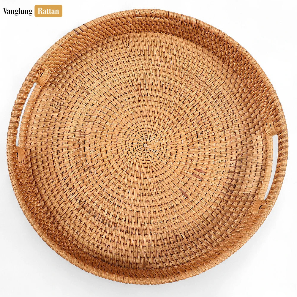 Brown Circular Straw Rattan Serving Tray with Integrated Handles - STRO011001BR - 🏆 Why Choose VanglungRattan?