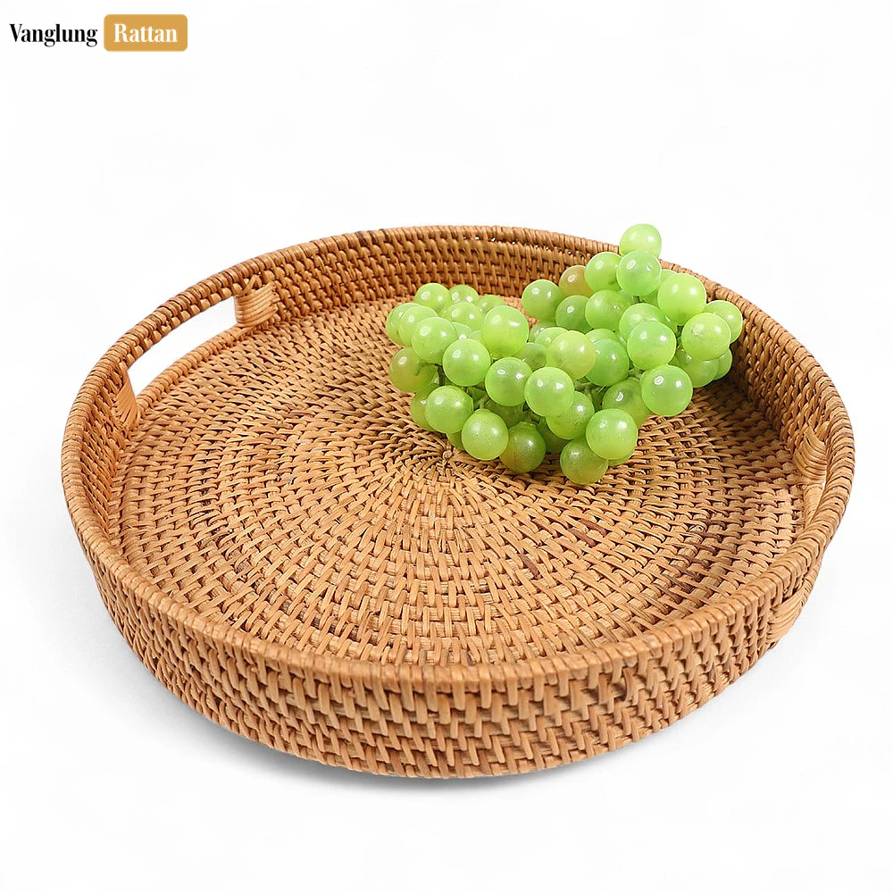 Brown Circular Straw Rattan Serving Tray with Integrated Handles - STRO011001BR - Q: Is this tray suitable for hot dishes and beverages?