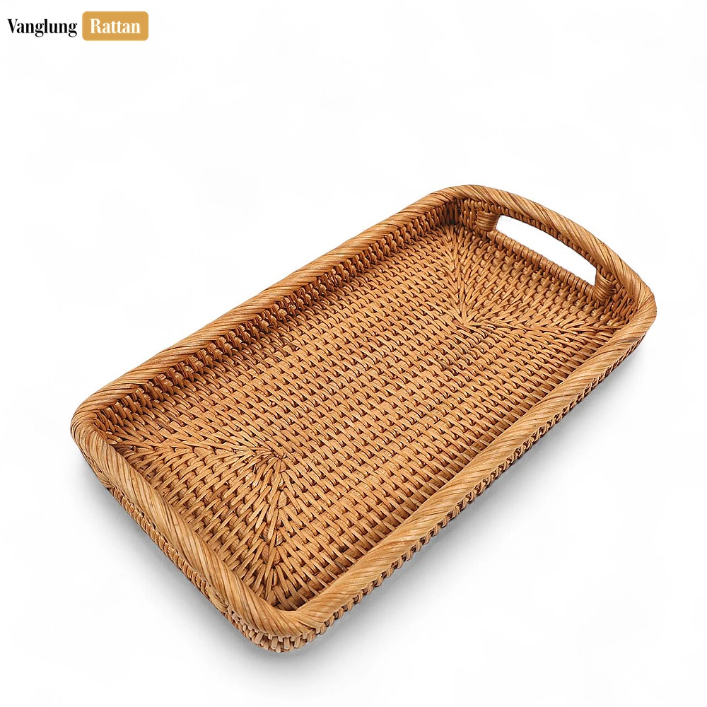 Brown Handwoven Long Rectangle Straw Rattan Handles Serving Tray with Fine Weave - STCN011008 - 🌾 Brown Handwoven Long Rectangle Straw Rattan Handles Serving Tray with Fine Weave - STCN011008