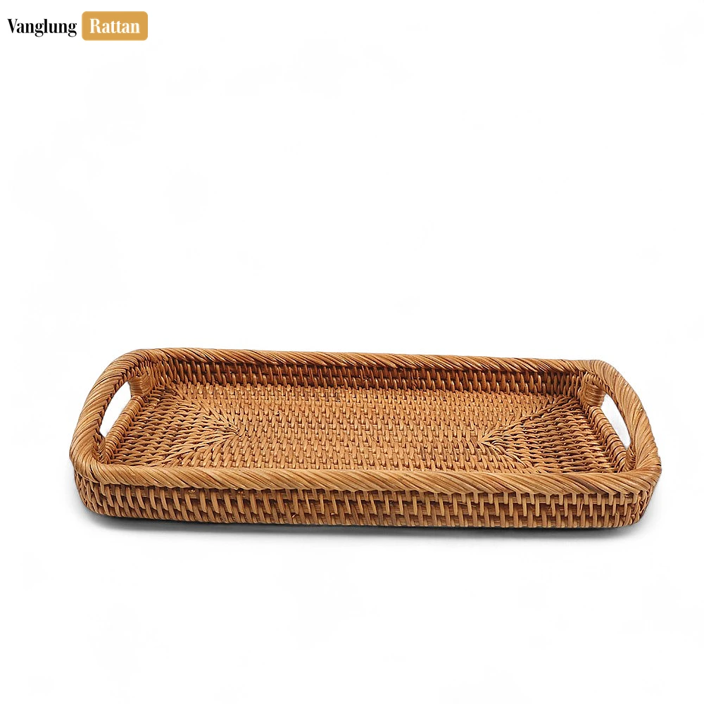 Brown Handwoven Long Rectangle Straw Rattan Handles Serving Tray with Fine Weave - STCN011008 - 🏆 Why Choose VanglungRattan