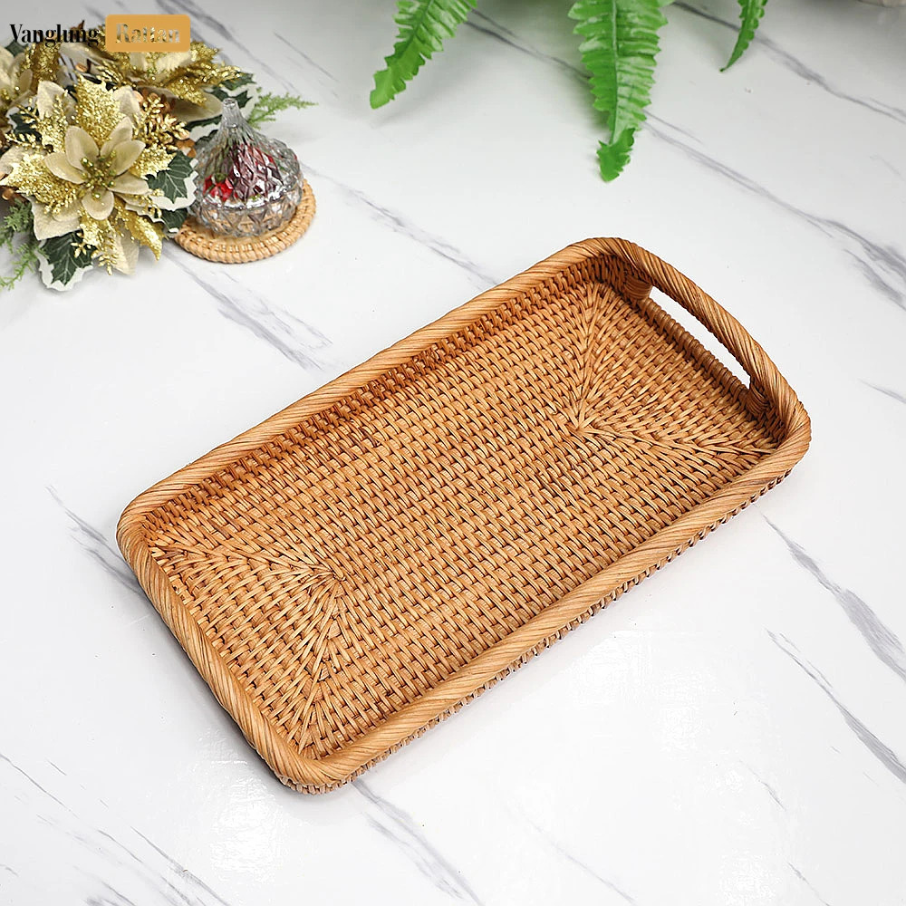 Brown Handwoven Long Rectangle Straw Rattan Handles Serving Tray with Fine Weave - STCN011008 - Q: Is this serving tray suitable for hot dishes and beverages?