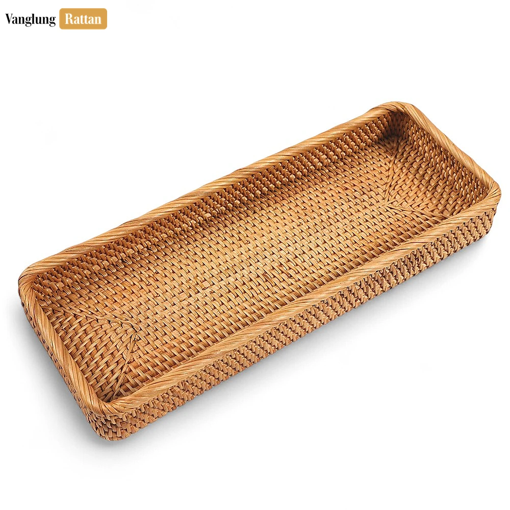 Brown Handwoven Long Rectangle Straw Rattan Serving Tray with Fine Weave - STCN011007 - 🌾 Brown Handwoven Long Rectangle Straw Rattan Serving Tray with Fine Weave - STCN011007