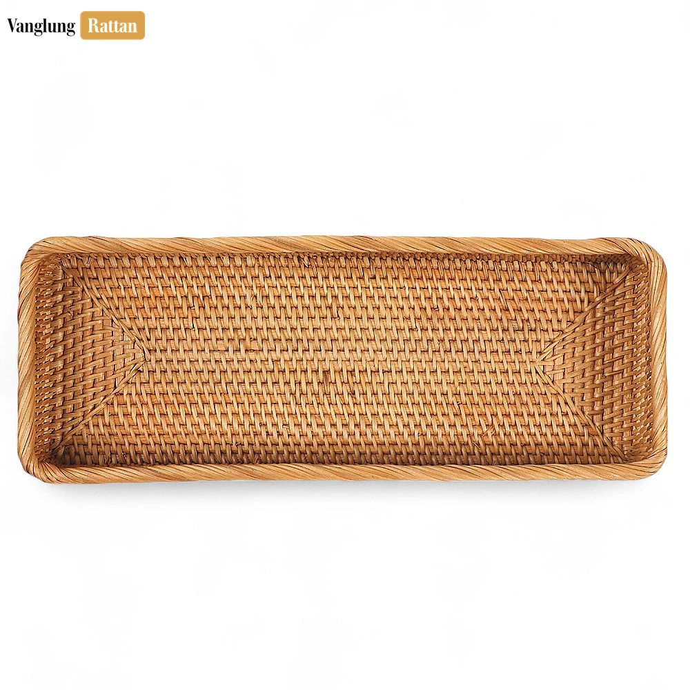 Brown Handwoven Long Rectangle Straw Rattan Serving Tray with Fine Weave - STCN011007 - 🏆 Why Choose VanglungRattan