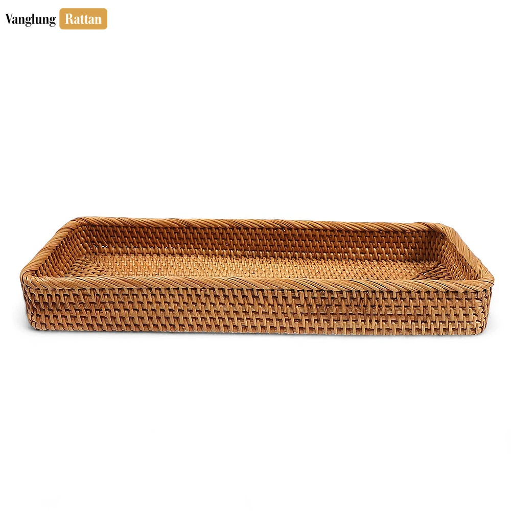 Brown Handwoven Long Rectangle Straw Rattan Serving Tray with Fine Weave - STCN011007 - Q: How do I properly care for my rattan serving tray?