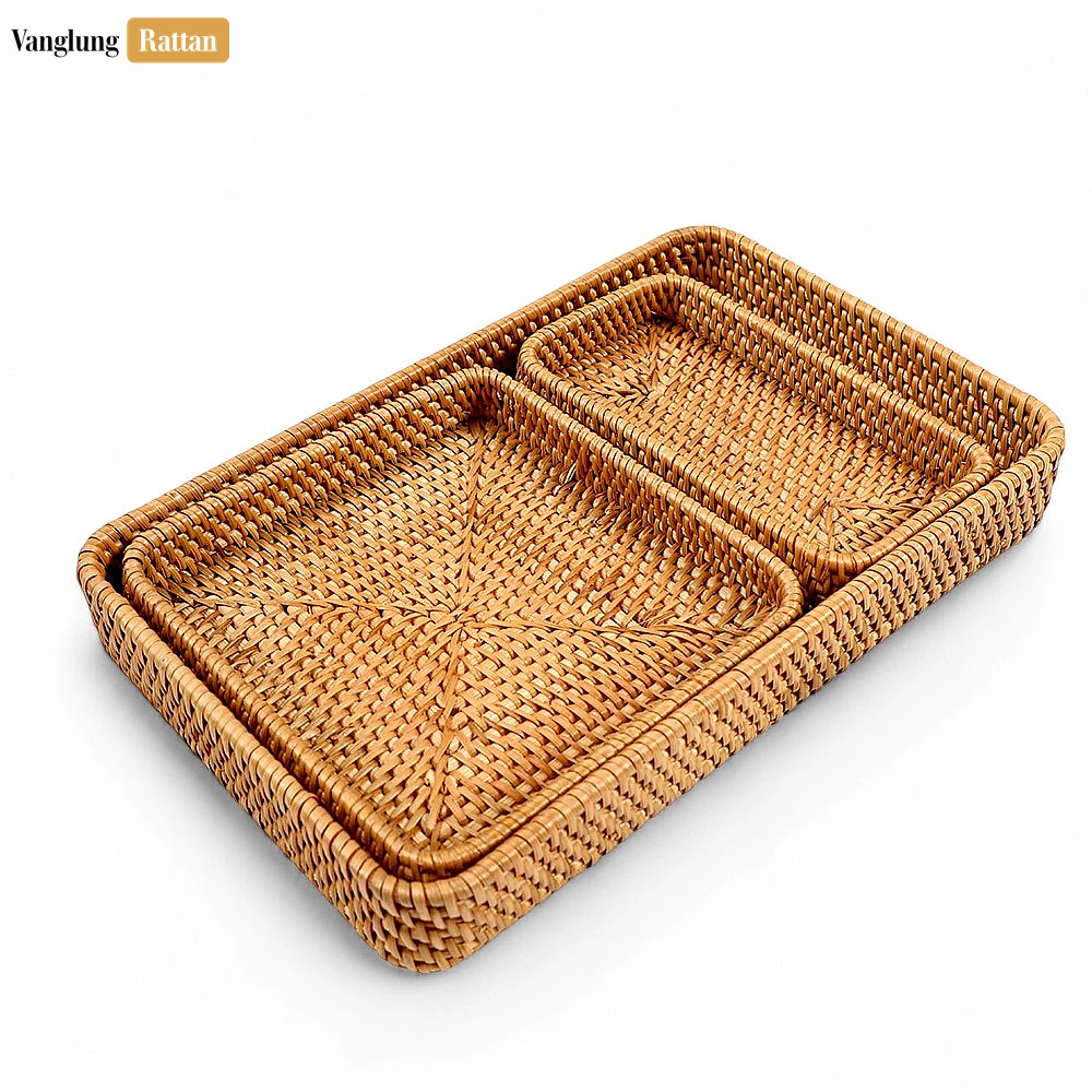 Brown Handwoven Rectangle Straw Rattan Basket Serving Tray with Fine Weave - STCN011006 - 🧺 Brown Handwoven Rectangle Straw Rattan Basket Serving Tray with Fine Weave - STCN011006