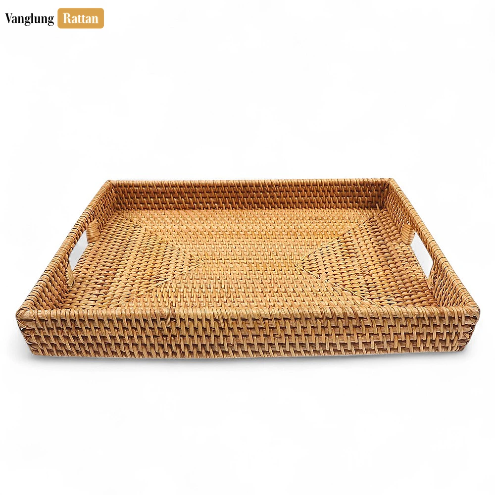 Brown Handwoven Rectangle Straw Rattan Handles Serving Tray with Fine Weave - STCN011002BR - 🏆 Why Choose VanglungRattan