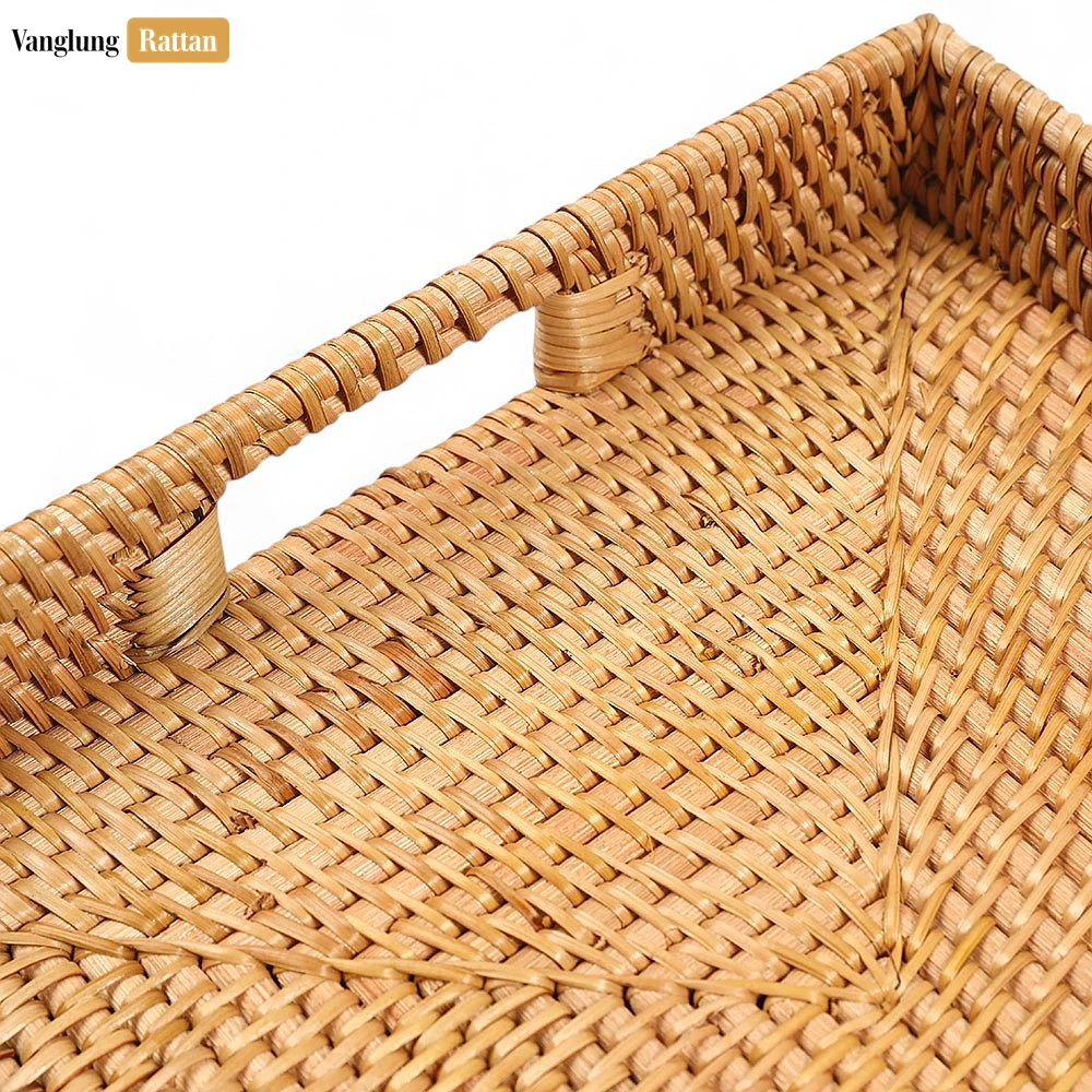 Brown Handwoven Rectangle Straw Rattan Handles Serving Tray with Fine Weave - STCN011002BR - Q: How do I properly care for my handwoven rattan serving tray?