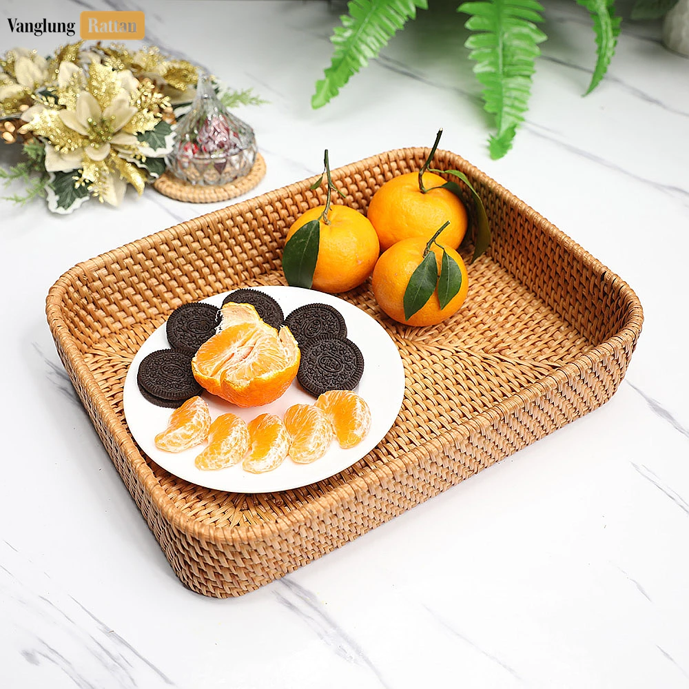 Brown Handwoven Round Rectangle Straw Rattan Basket Serving Tray with Fine Weave - STCN011005 - 🎯 Applications