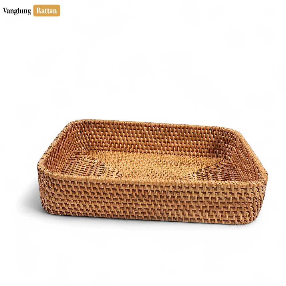 Brown Handwoven Round Rectangle Straw Rattan Basket Serving Tray with Fine Weave - STCN011005 - 🏆 Why Choose VanglungRattan?