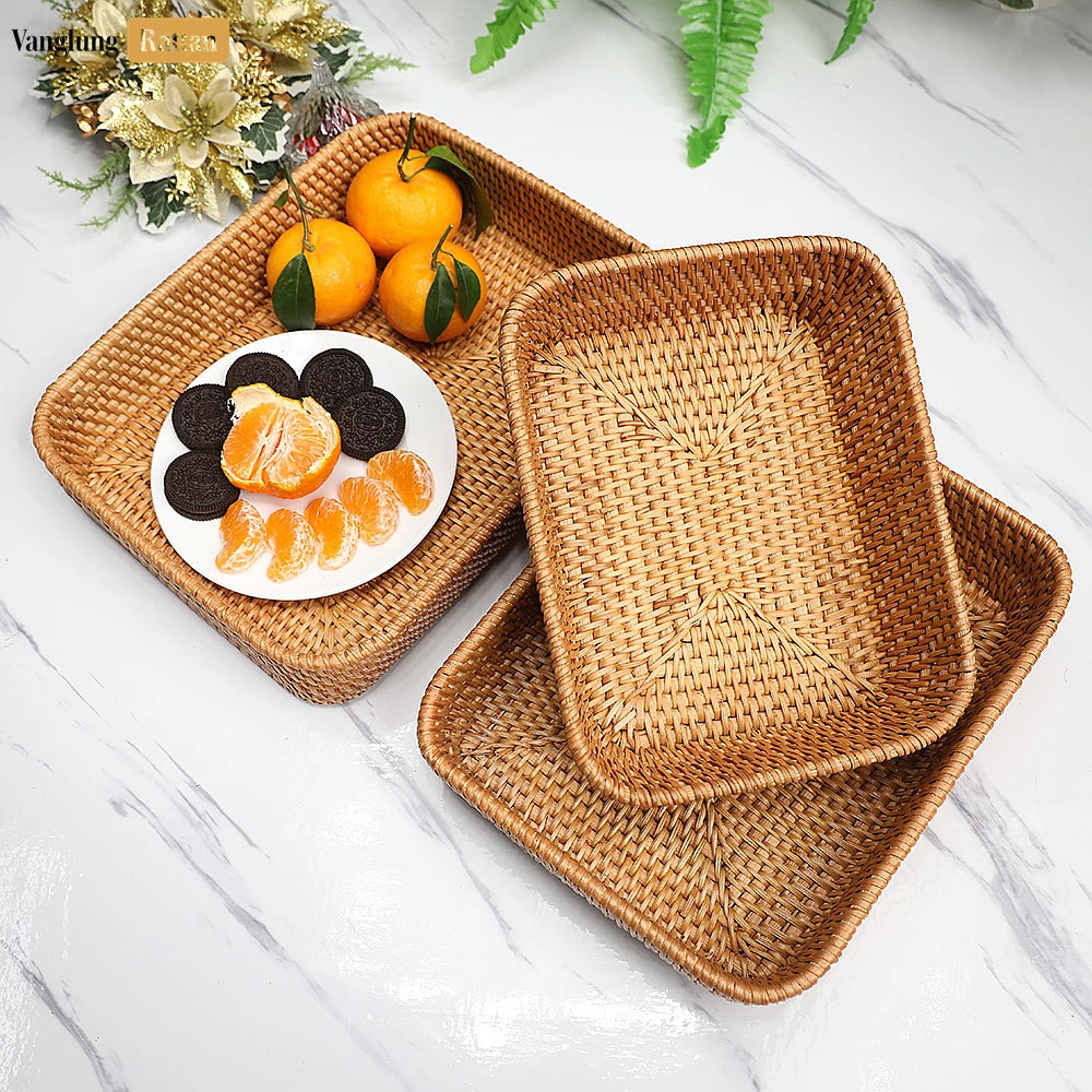 Brown Handwoven Round Rectangle Straw Rattan Basket Serving Tray with Fine Weave - STCN011005 - Q: Can this tray hold hot items directly from the oven or stove?