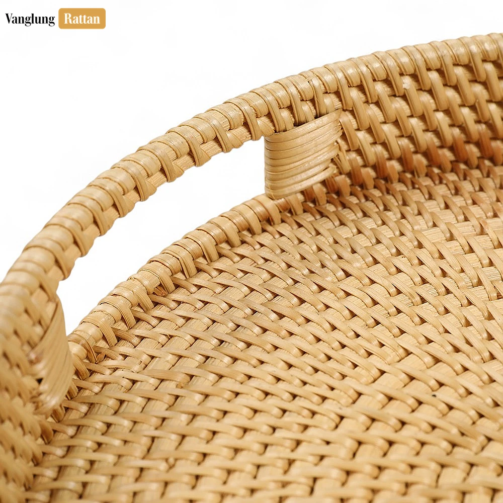 Green Circular Straw Rattan Serving Tray with Integrated Handles - STRO011001GR - 🏆 Why Choose VanglungRattan