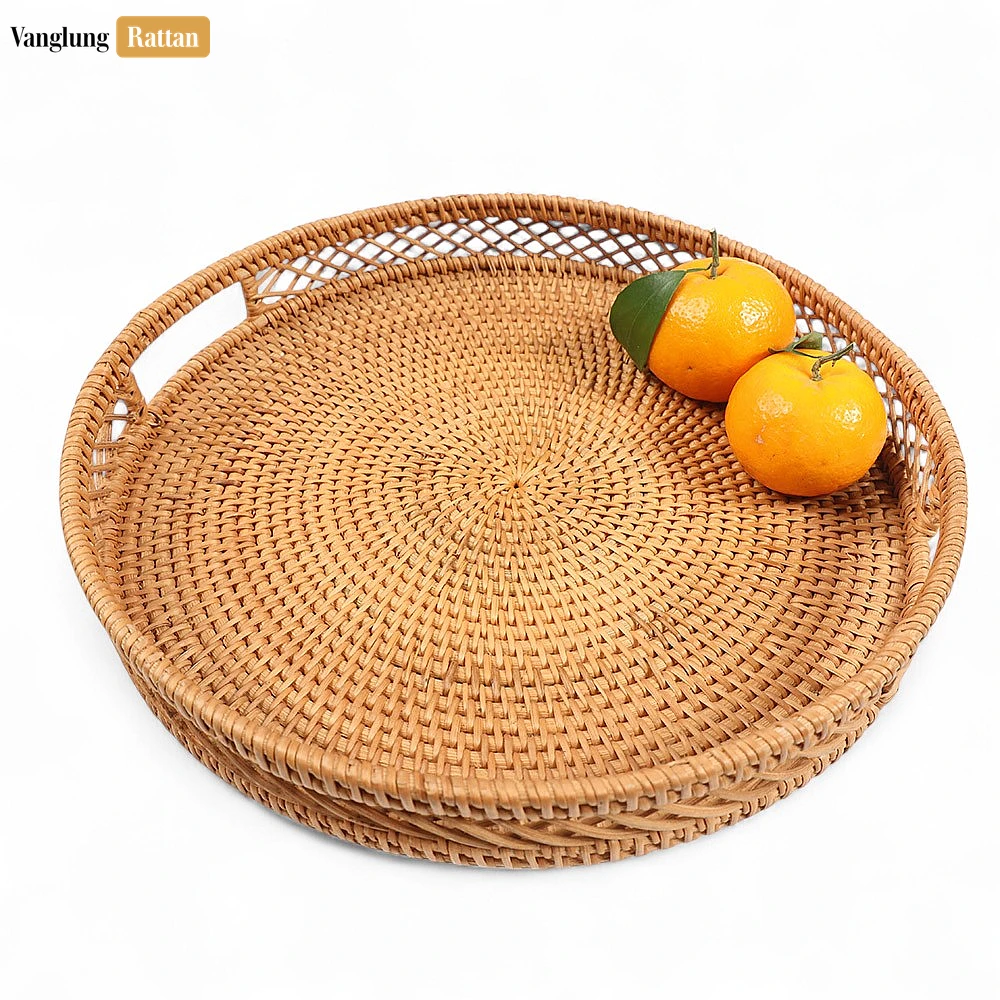 Green Round Handwoven Straw Rattan Handles Serving Tray with Diamond Weave Border - STRO011002 - ❓ Frequently Asked Questions
