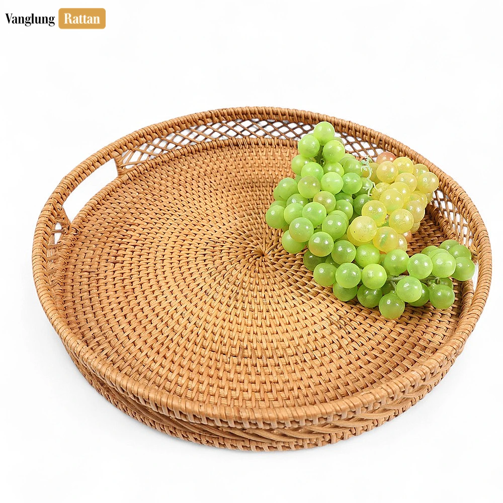 Green Round Handwoven Straw Rattan Handles Serving Tray with Diamond Weave Border - STRO011002 - 🧽 How do I clean and maintain my straw rattan serving tray?