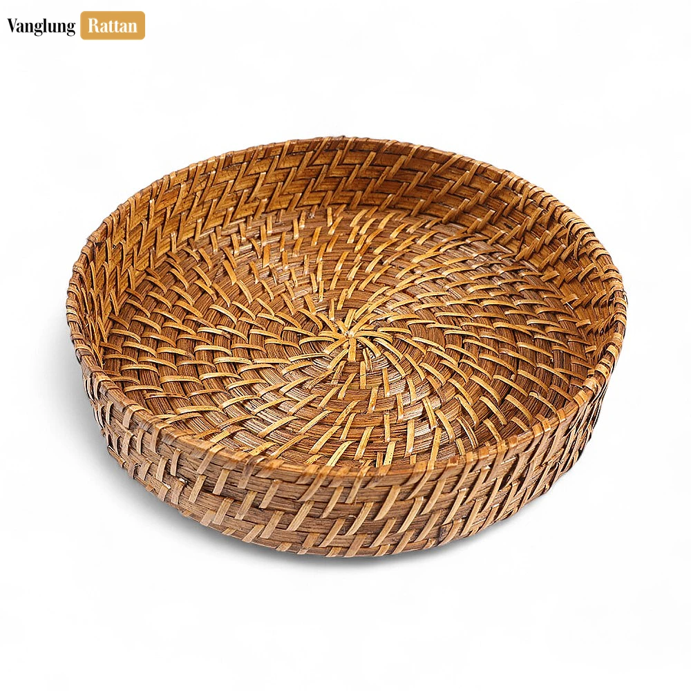 Handmade Brown Deep Round, Bamboo Rattan Serving Tray with Spiral Weave - STRO051004SE - 🌿 Handmade Brown Deep Round, Bamboo Rattan Serving Tray with Spiral Weave - STRO051004SE