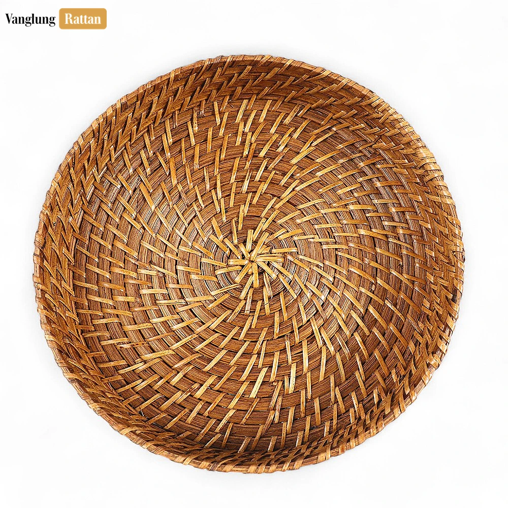 Handmade Brown Deep Round, Bamboo Rattan Serving Tray with Spiral Weave - STRO051004SE - 🎯 Product Overview