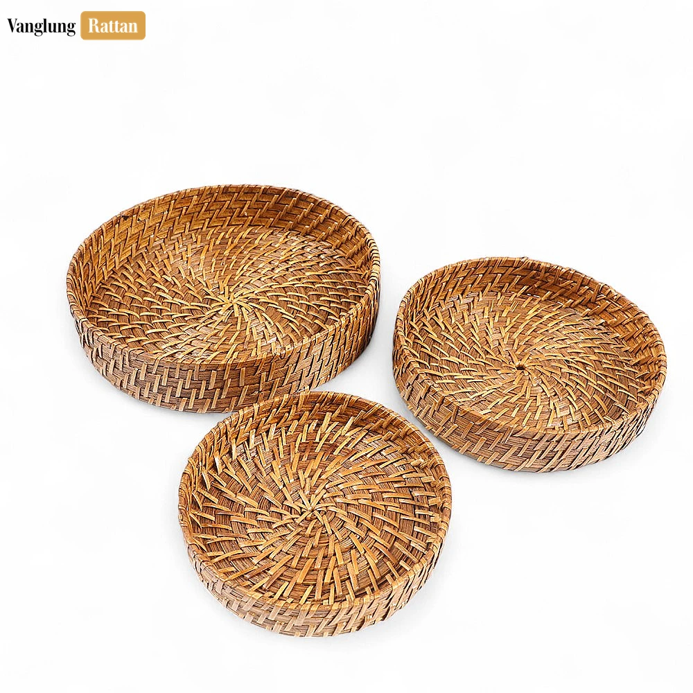 Handmade Brown Deep Round, Bamboo Rattan Serving Tray with Spiral Weave - STRO051004SE - 🏆 Why Choose VanglungRattan