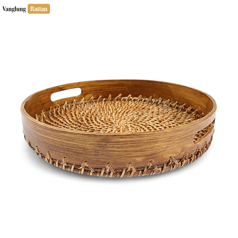 Handmade Brown Wicker Weave Circular Handles Rattan Serving Tray - STRO021003 - ✨ Product Highlights