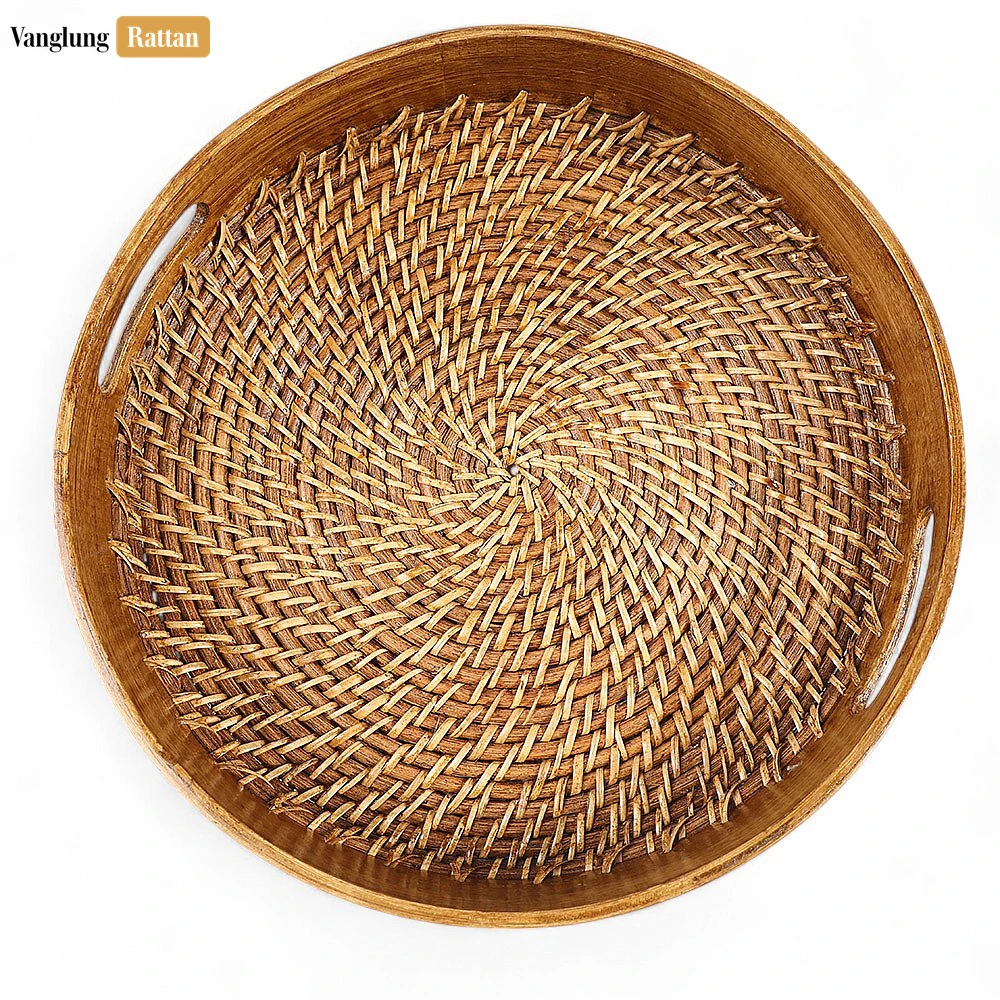 Handmade Brown Wicker Weave Circular Handles Rattan Serving Tray - STRO021003 - 🏆 Why Choose VanglungRattan