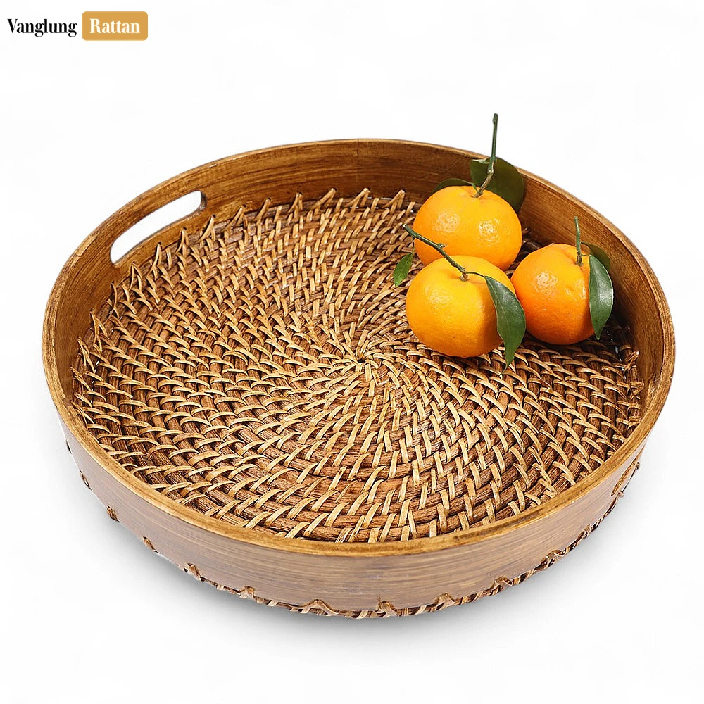 Handmade Brown Wicker Weave Circular Handles Rattan Serving Tray - STRO021003 - Q: How do I properly care for my rattan serving tray?