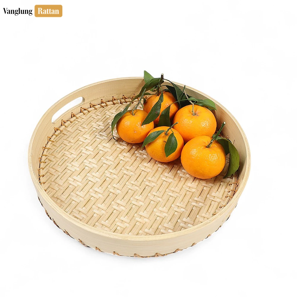 Handmade Natural Round Bamboo Rattan Handles Serving Tray with Twilled Twos Weave - STRO011012 - Q: How do I properly care for my bamboo rattan serving tray?