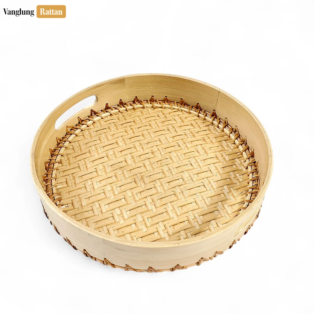 Handmade Natural Round Bamboo Rattan Handles Serving Tray with Twilled Twos Weave - STRO011012 - Q: Is this tray suitable for hot dishes and beverages?