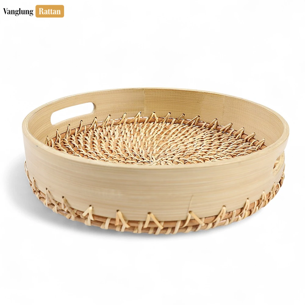 Handmade Natural Wicker Weave Circular Handles Rattan Serving Tray - STRO021003NA - ✨ Product Highlights