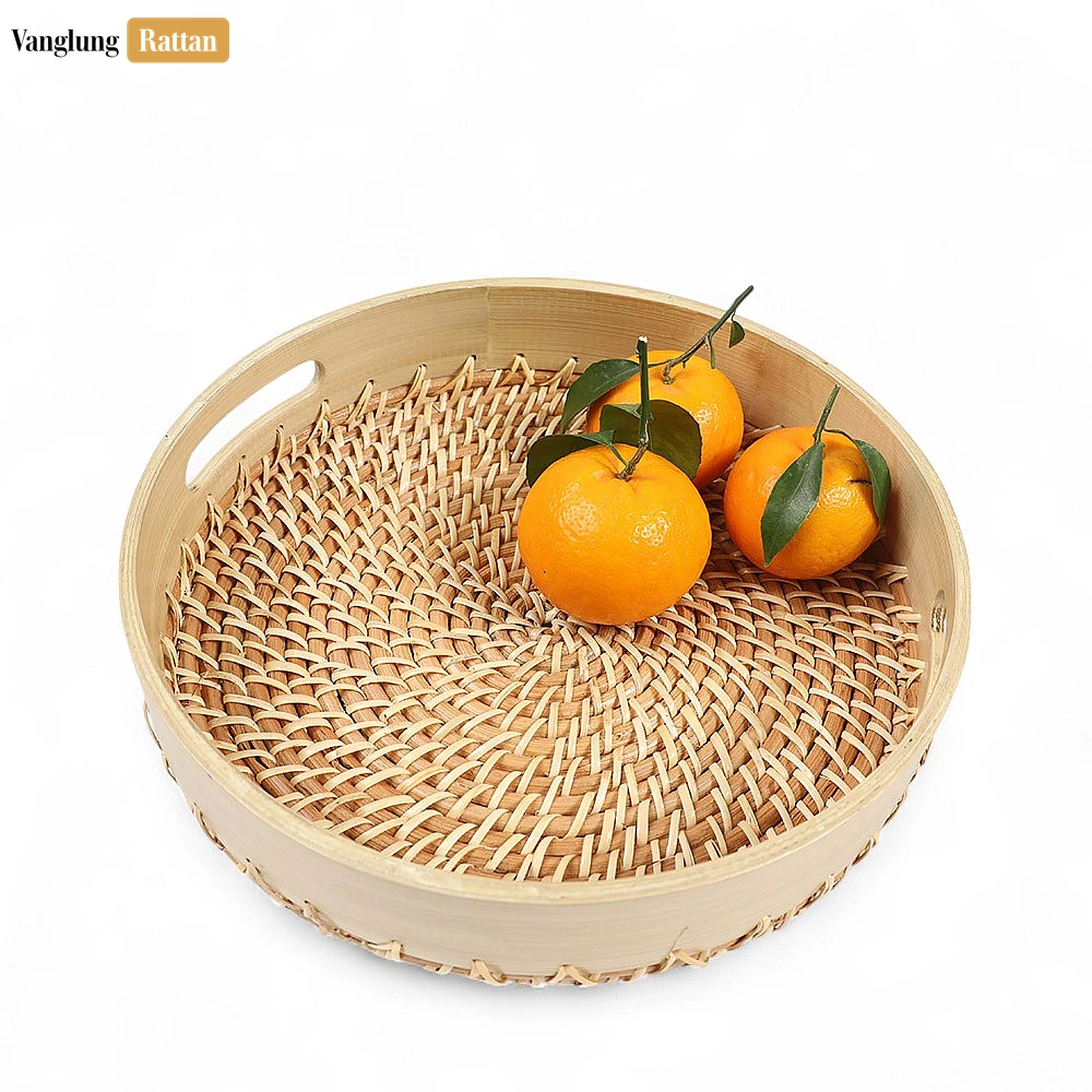 Handmade Natural Wicker Weave Circular Handles Rattan Serving Tray - STRO021003NA - Q: How do I properly care for my rattan serving tray?