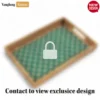 Handmade Rectangular Bamboo Rattan Handles Serving Tray with Emerald Green and Natural Diamond Weave - STCN013008-1.webp