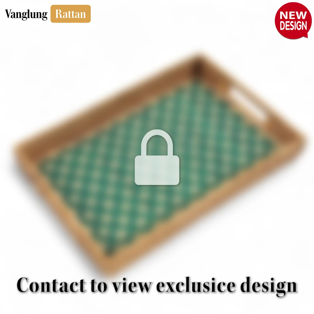 Handmade Rectangular Bamboo Rattan Handles Serving Tray with Emerald Green and Natural Diamond Weave - STCN013008-1.webp