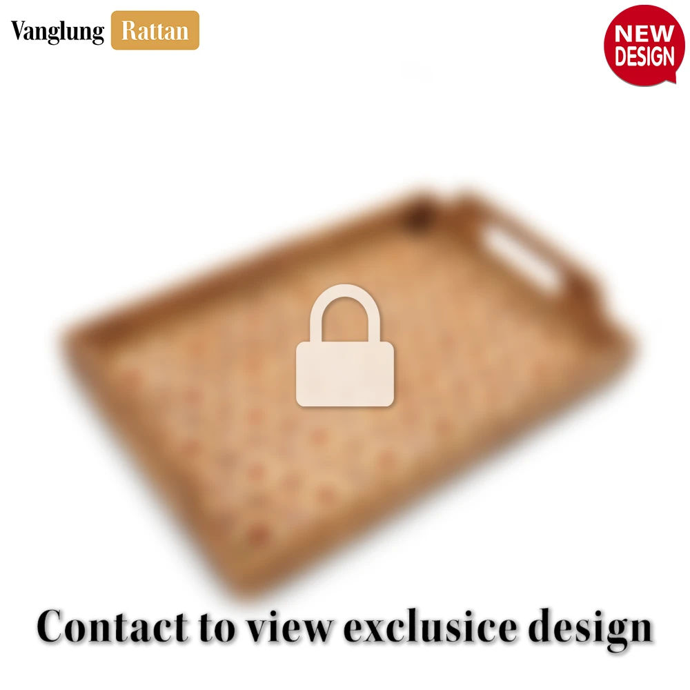 Handmade Rectangular Bamboo Rattan Handles Serving Tray with Red and Natural Floral Tile Weave - STCN013007-1.webp