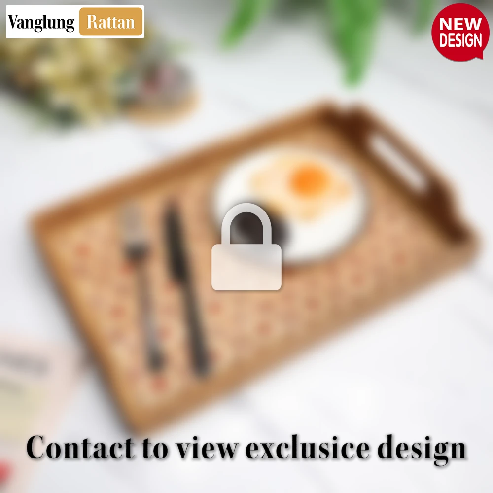 Handmade Rectangular Bamboo Rattan Handles Serving Tray with Red and Natural Floral Tile Weave - STCN013007-2.webp