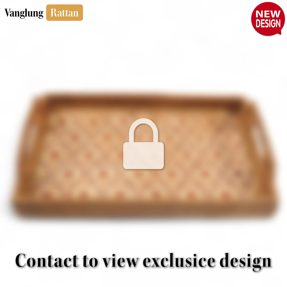 Handmade Rectangular Bamboo Rattan Handles Serving Tray with Red and Natural Floral Tile Weave - STCN013007 - ✨ Product Highlights