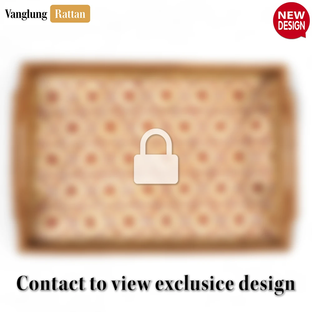 Handmade Rectangular Bamboo Rattan Handles Serving Tray with Red and Natural Floral Tile Weave - STCN013007 - 🏆 Why Choose VanglungRattan?