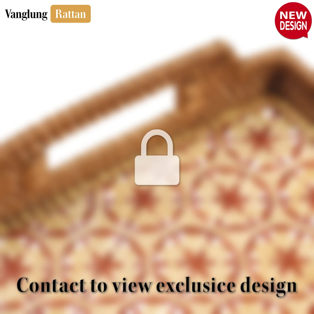 Handmade Rectangular Bamboo Rattan Handles Serving Tray with Red and Natural Floral Tile Weave - STCN013007 - Q: How do I properly care for my bamboo rattan serving tray?