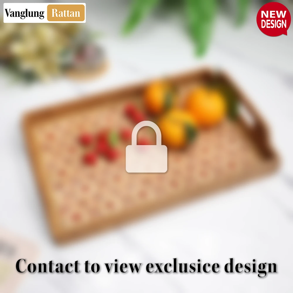 Handmade Rectangular Bamboo Rattan Handles Serving Tray with Red and Natural Floral Tile Weave - STCN013007 - Q: What makes the floral tile weave design special?