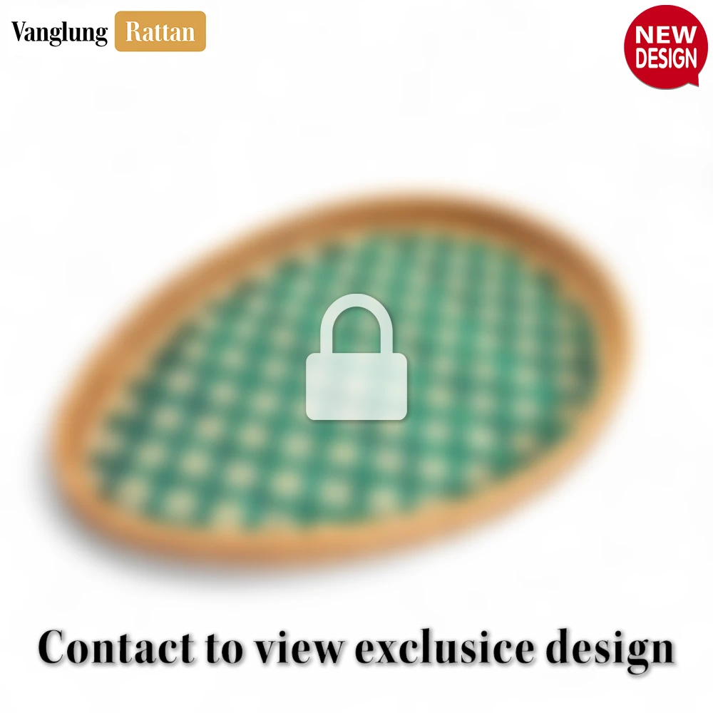 Handmade Teardrop Shape Bamboo Rattan Serving Tray with Green and Natural Diamond Weave - STDR013003-1.webp