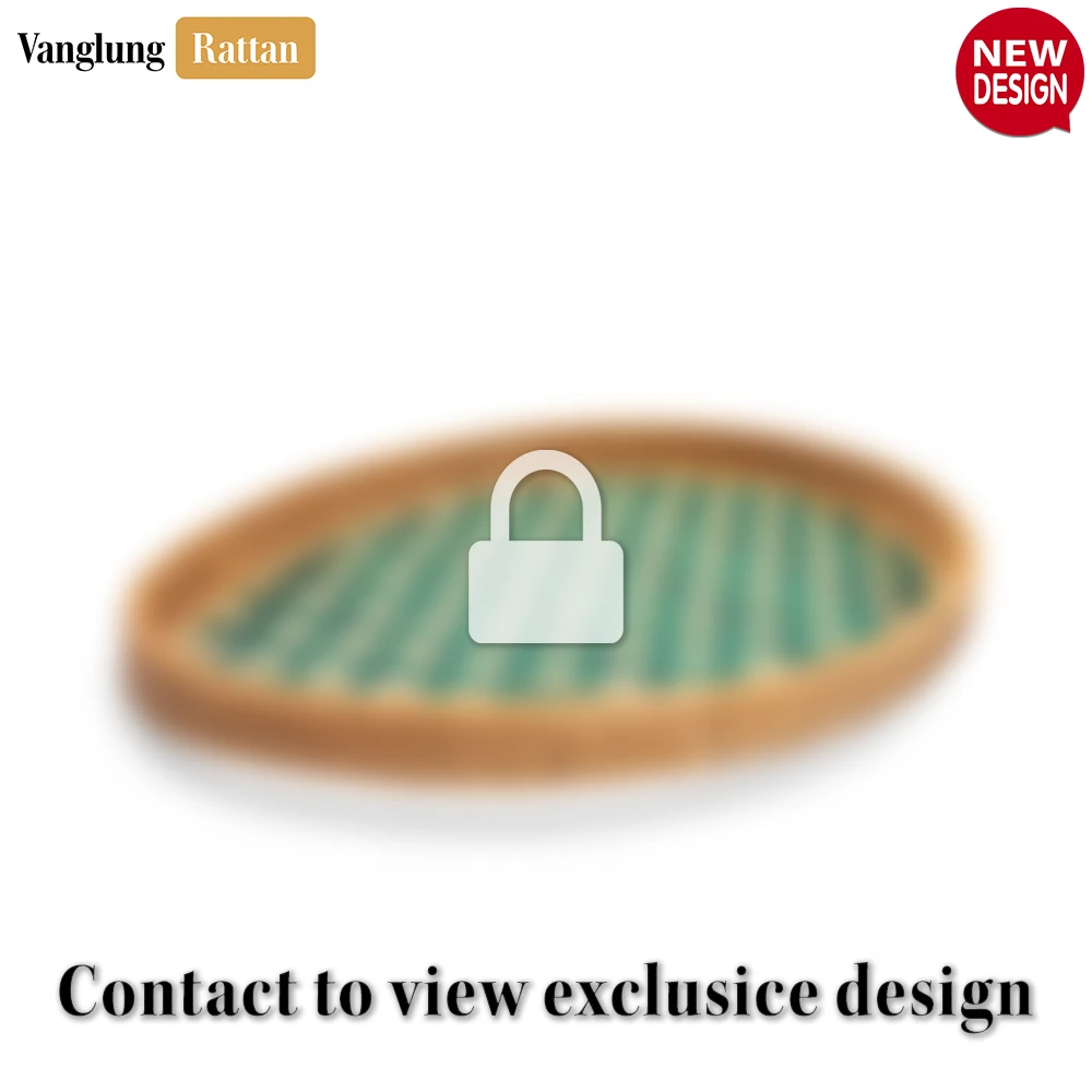 Handmade Teardrop Shape Bamboo Rattan Serving Tray with Green and Natural Diamond Weave - STDR013003 - ✨ Product Highlights