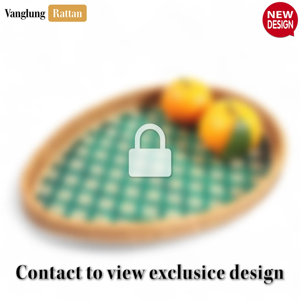 Handmade Teardrop Shape Bamboo Rattan Serving Tray with Green and Natural Diamond Weave - STDR013003 - Q: How do I properly care for my bamboo rattan serving tray?