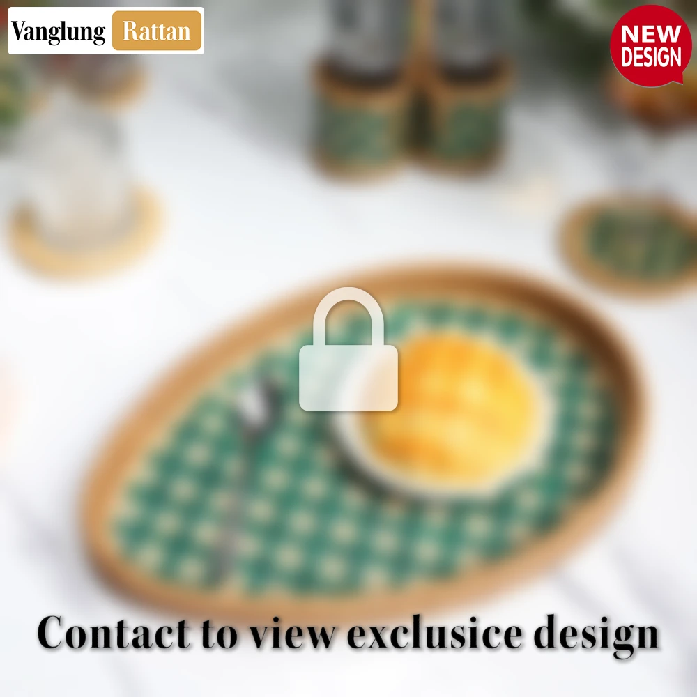 Handmade Teardrop Shape Bamboo Rattan Serving Tray with Green and Natural Diamond Weave - STDR013003 - Q: Can this tray be used outdoors?