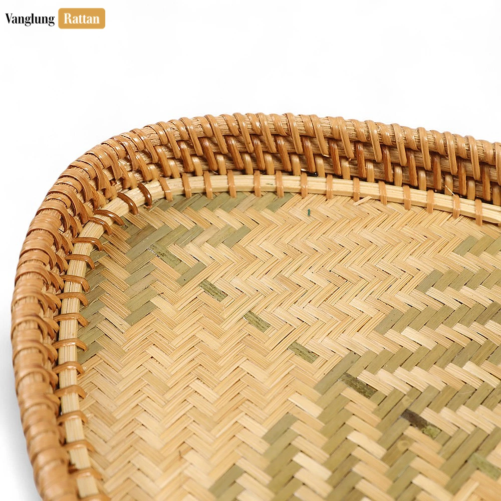 Handmade Teardrop Shape Bamboo Rattan Serving Tray with Green and Natural Herringbone Weave - STDR013006 - ❓ Frequently Asked Questions
