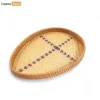 Handmade Teardrop Shape Bamboo Rattan Serving Tray with Green and Natural Herringbone Weave and Blue Red Cross Pattern - STDR013007-1.webp