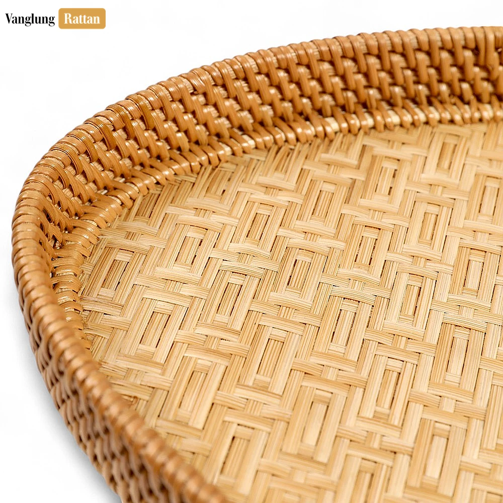 Handmade Teardrop Shape Bamboo Rattan Serving Tray with Green and Natural Intricate Geometric Labyrinth Weave - STDR013008 - ❓ Frequently Asked Questions