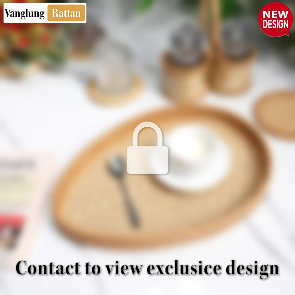 Handmade Teardrop Shape Bamboo Rattan Serving Tray with Natural Herringbone Weave - STDR013002-2.webp