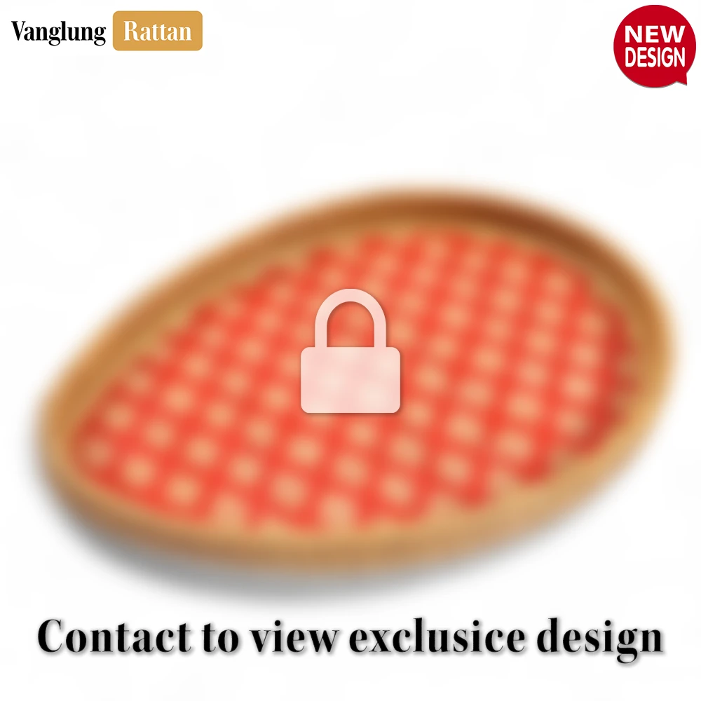 Handmade Teardrop Shape Bamboo Rattan Serving Tray with Red and Natural Diamond Weave - STDR013001-1.webp
