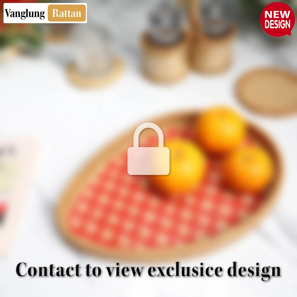 Handmade Teardrop Shape Bamboo Rattan Serving Tray with Red and Natural Diamond Weave - STDR013001-2.webp