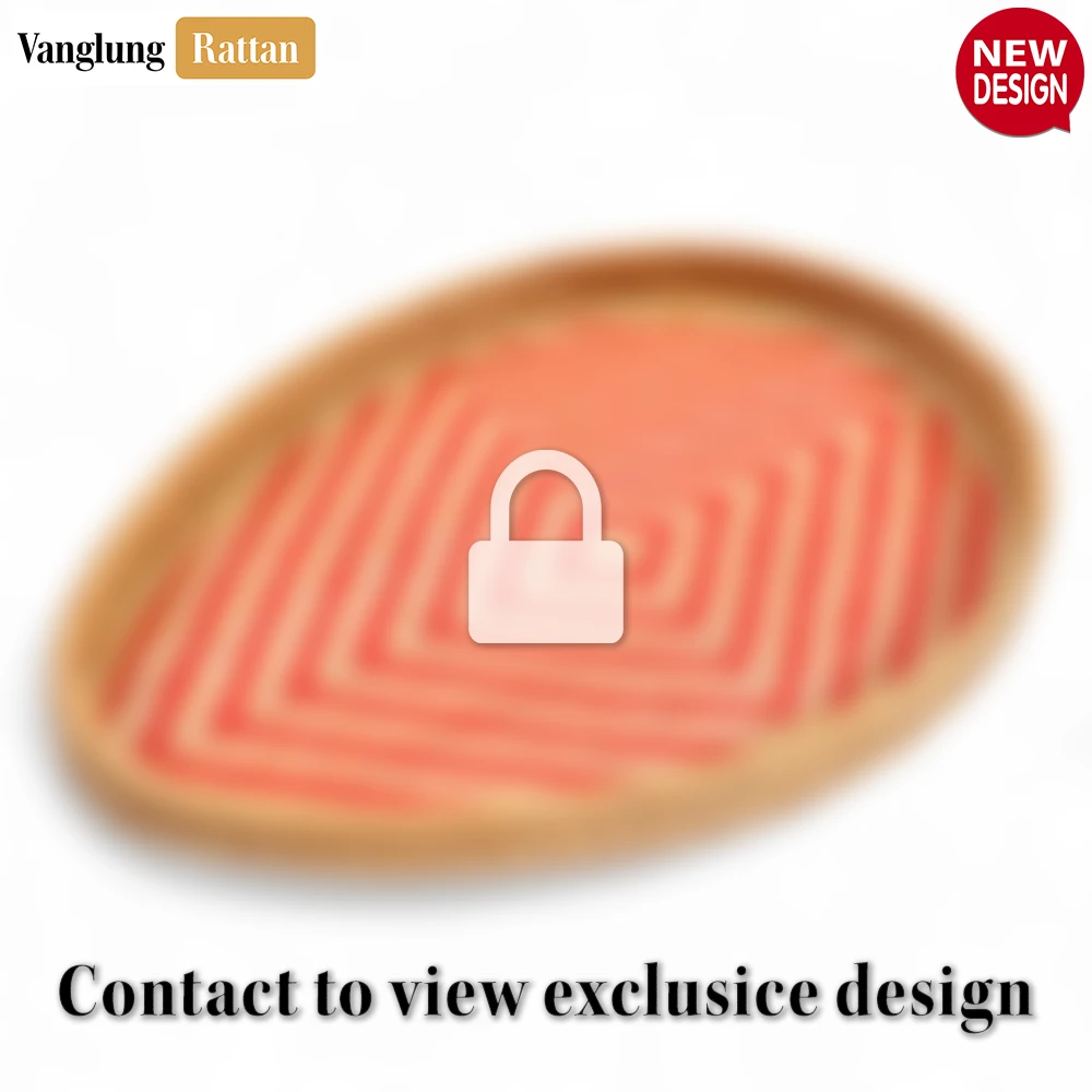 Handmade Teardrop Shape Bamboo Rattan Serving Tray with Red and Natural Herringbone Weave - STDR013005-1.webp