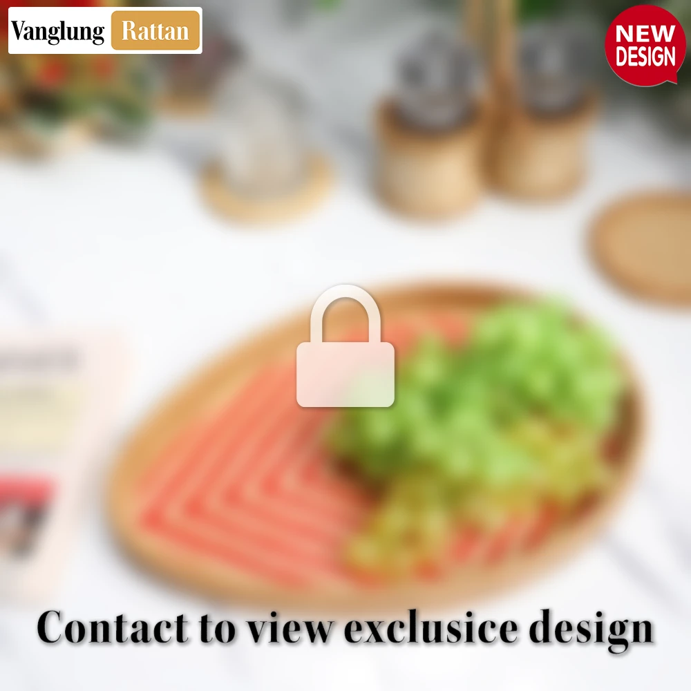 Handmade Teardrop Shape Bamboo Rattan Serving Tray with Red and Natural Herringbone Weave - STDR013005-2.webp