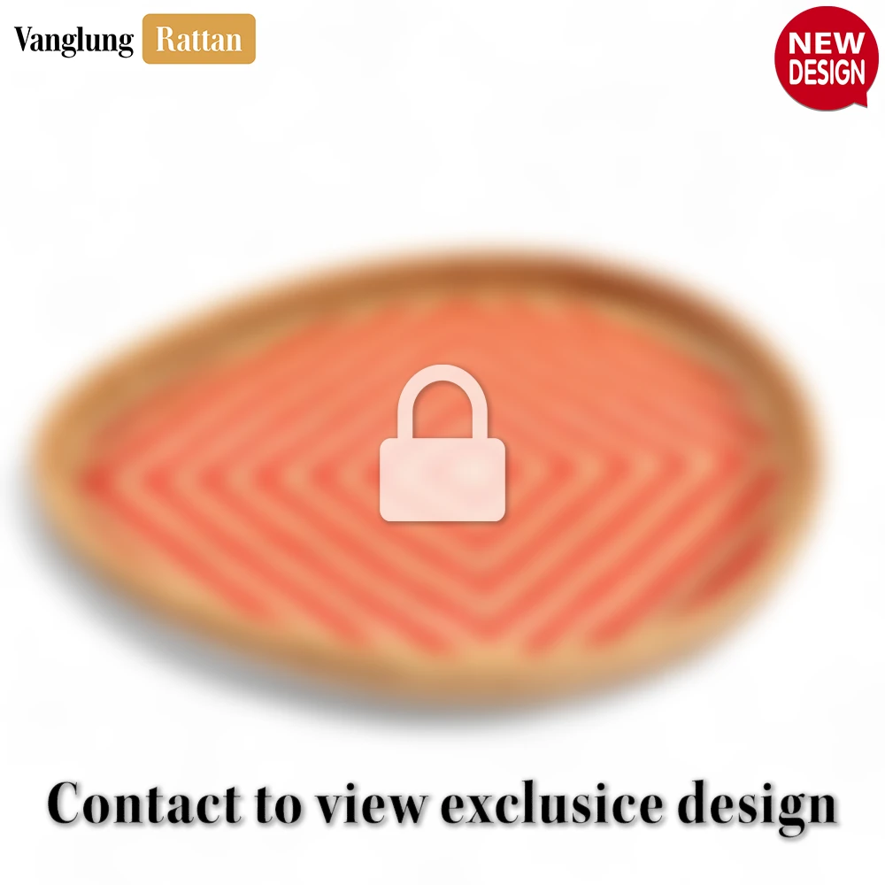 Handmade Teardrop Shape Bamboo Rattan Serving Tray with Red and Natural Herringbone Weave - STDR013005 - ✨ Product Highlights