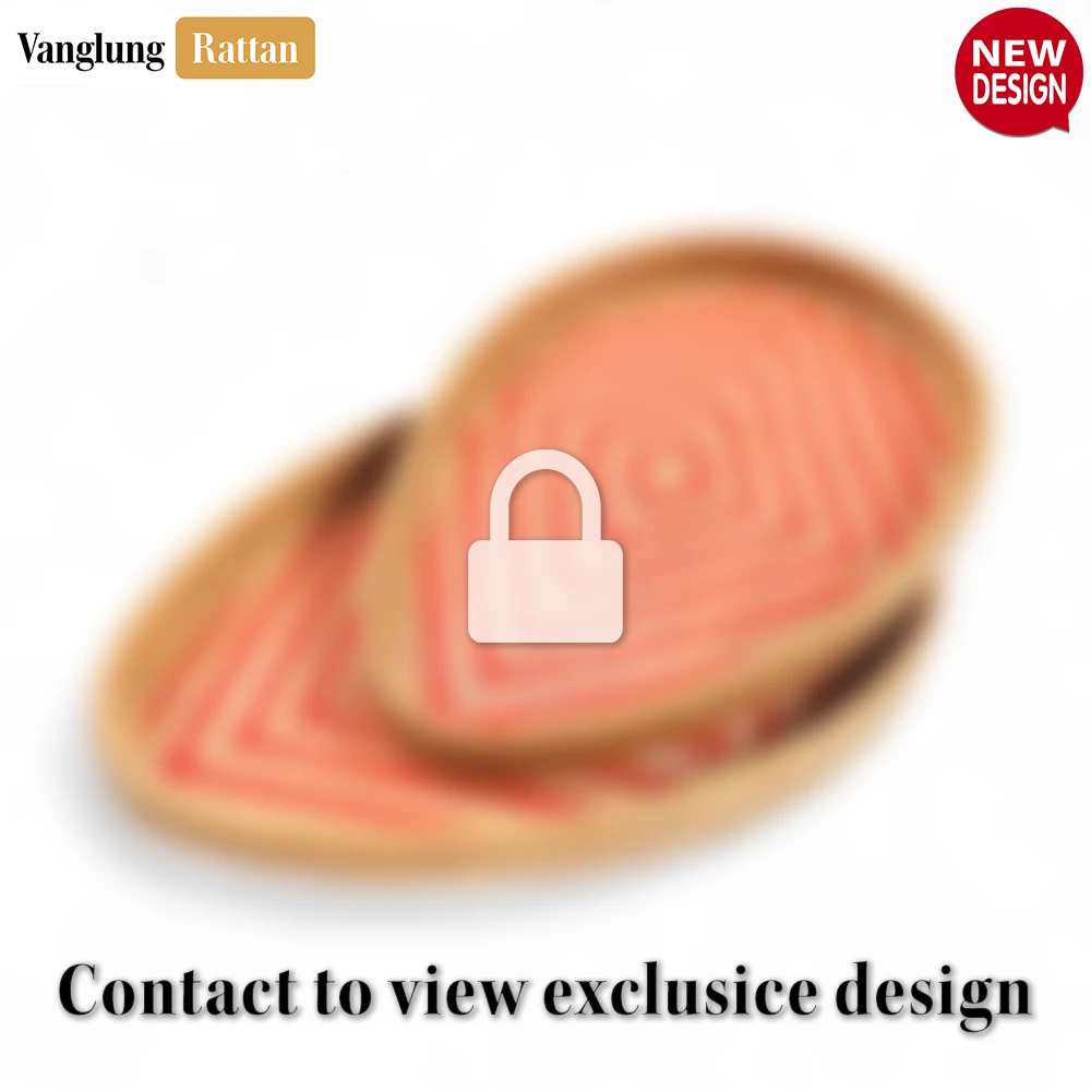 Handmade Teardrop Shape Bamboo Rattan Serving Tray with Red and Natural Herringbone Weave - STDR013005 - Q: How do I properly care for my bamboo rattan serving tray?