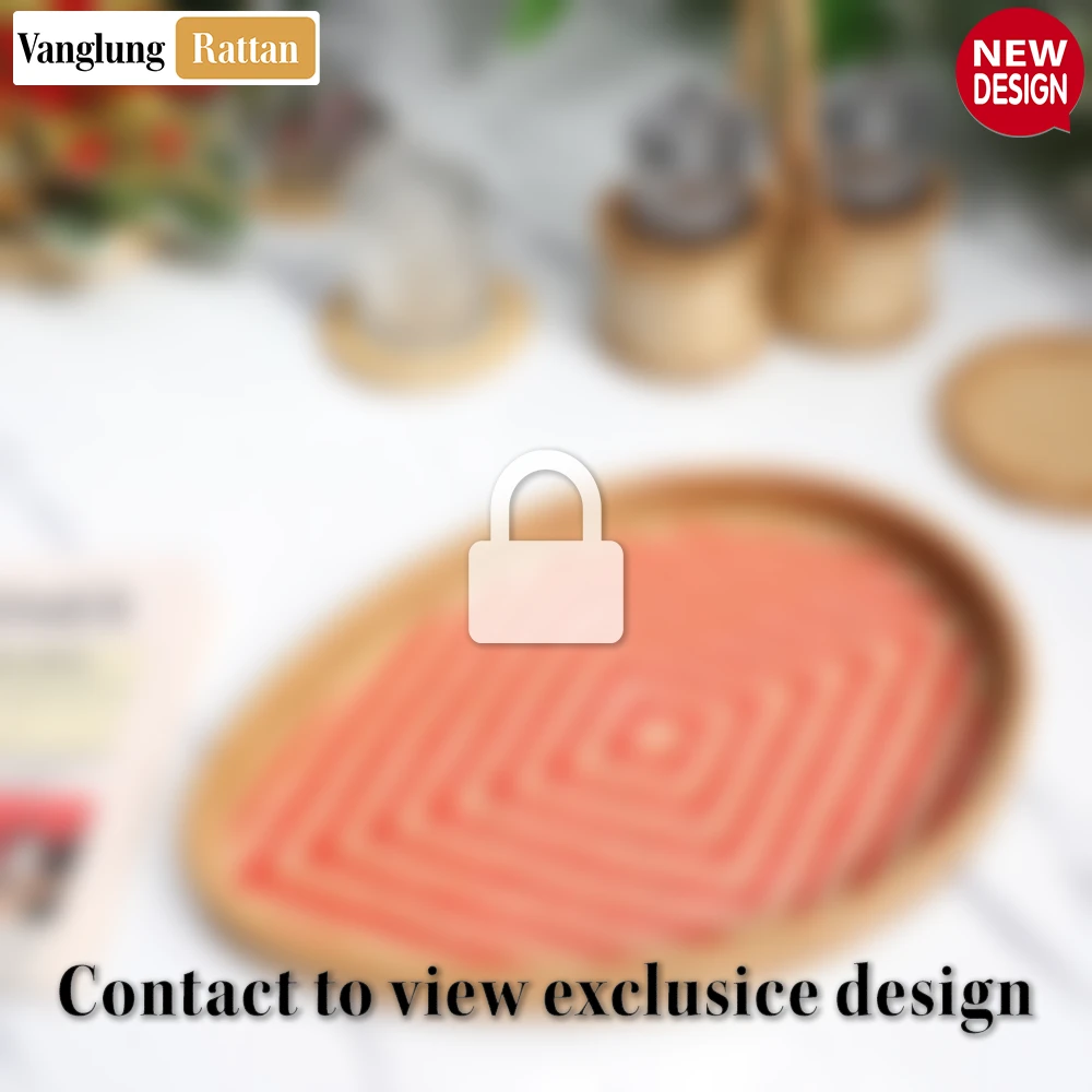 Handmade Teardrop Shape Bamboo Rattan Serving Tray with Red and Natural Herringbone Weave - STDR013005 - Q: What makes the herringbone weave pattern special?